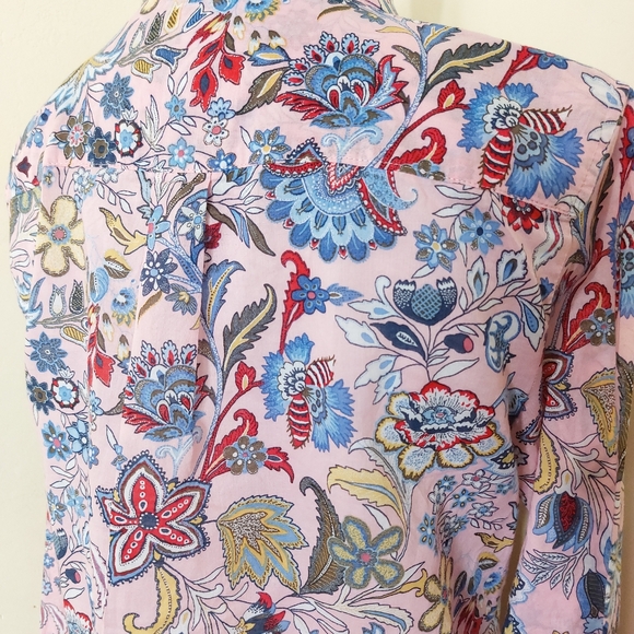 Tabots Petite Pink Colorful Paisley Floral Print Button Down Polka Dot Shirt - Picture 7 of 15